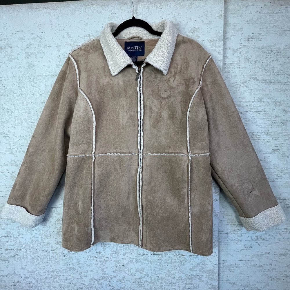 AUSTIN CLOTHING CO Womens Penny Lane Coat Faux Leather Sherpa Large Boho Hippie - Picture 2 of 15